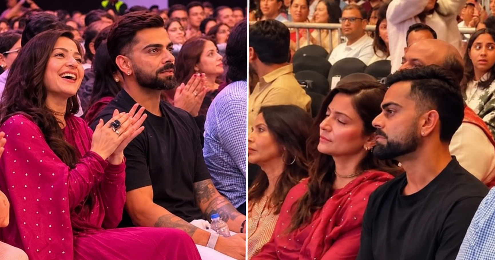 Anushka Sharma in a pink Anarkali suit at Krishna Das's Mumbai kirtan