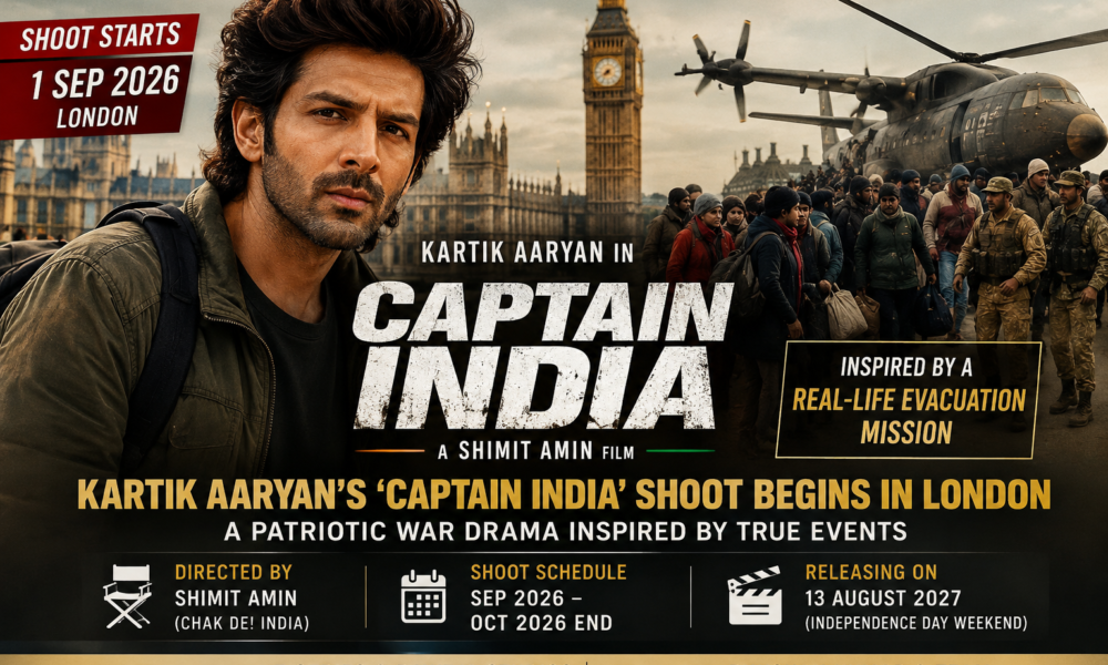 Kartik Aaryan Captain India London shoot announcement poster
