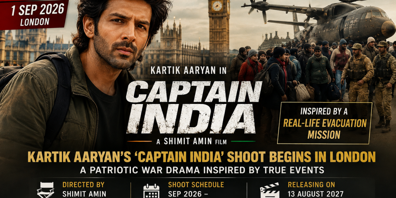 Kartik Aaryan Captain India London shoot announcement poster