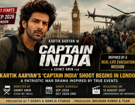 Kartik Aaryan Captain India London shoot announcement poster