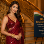 Pooja Hegde red saree New York Gala honour photo