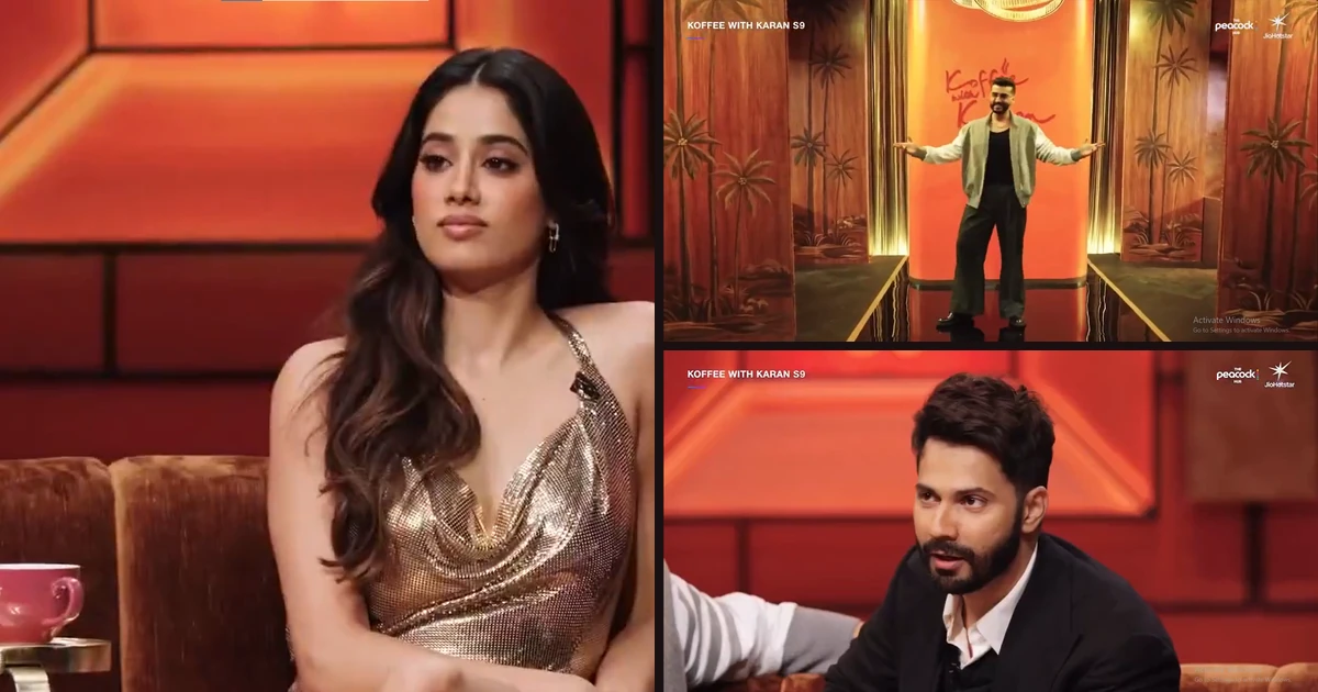 Varun Dhawan Janhvi Kapoor and Arjun Kapoor in Koffee With Karan Season 9