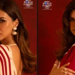 Kriti Sanon in a red saree at NDTV World Summit 2026