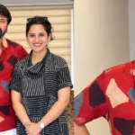 Miya George and Mammootty pose together at a dubbing studio