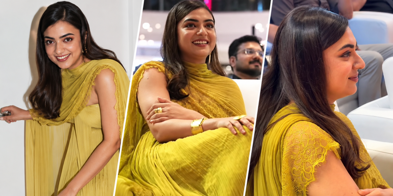 Nazriya Nazim in an olive green outfit at the Scene Dubai promotional event