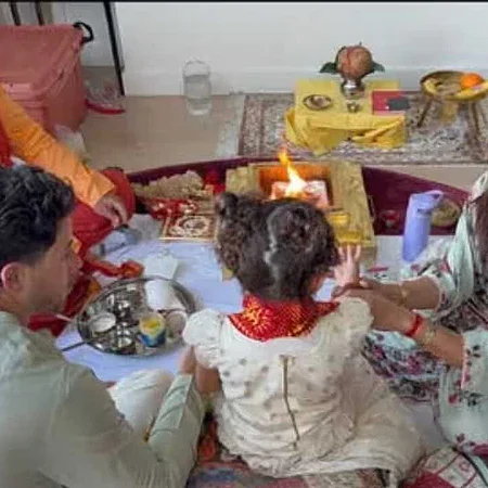 Priyanka Chopra Nick Jonas and Malti Marie celebrating Dussehra