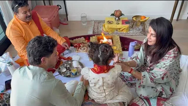 Priyanka Chopra Nick Jonas and Malti Marie celebrating Dussehra