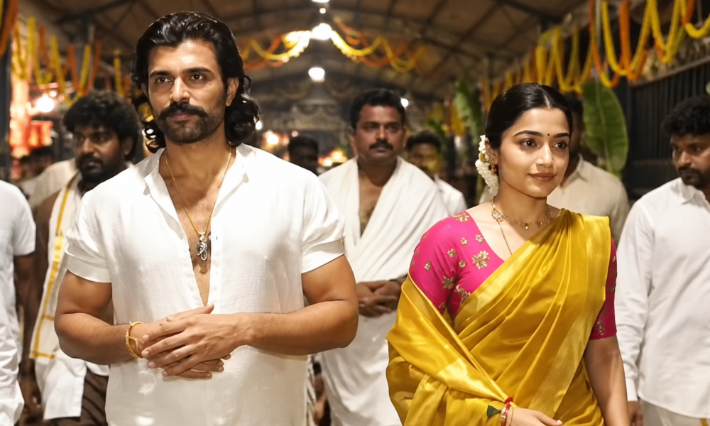 Rashmika Mandanna and Vijay Deverakonda visit Tirumala temple before Ranabaali release