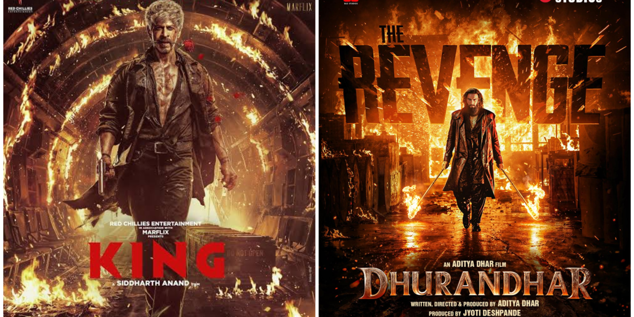 Shah Rukh Khan in the new King movie poster with a red rose and gun
