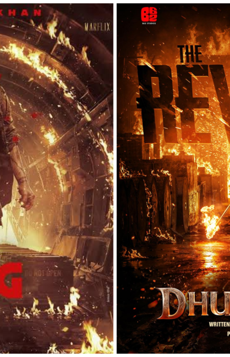 Shah Rukh Khan in the new King movie poster with a red rose and gun